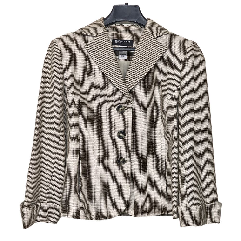 Jones New York Pintriped Blazer Suit Jacket Beige Womens Size 6 Career Workwear
